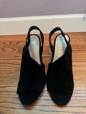 Vince Camuto Black Suede Open-Toe Slingback Mules
